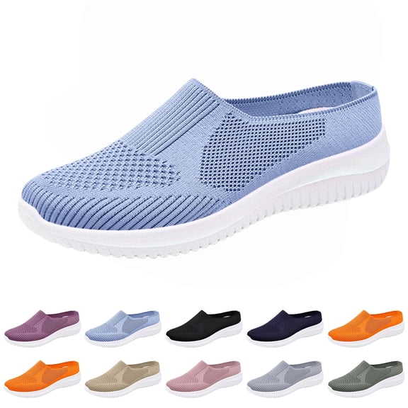 longantii Orthopedic Shoes for Women Arch Support Non Slip Slip on Running Shoes Wide Width Mesh Stretch Business Casual Shoes Comfortable 2026 New Foam Shoes Light Blue