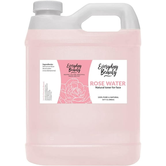 Rose Water Facial Toner - Alcohol-Free Vegan All Natural Refreshing for Face and Hair - Uplifts, Calming & Soothing for All Skin Types - 32oz