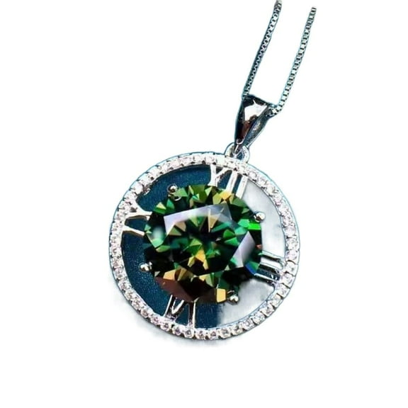 LINXIQIN 5 Karat Green Moissanite Eight Hearts and Eight Arrows Pendant Necklace For Women Sterling 925 Silver Sparkling Gift For Lover With White Gift Box