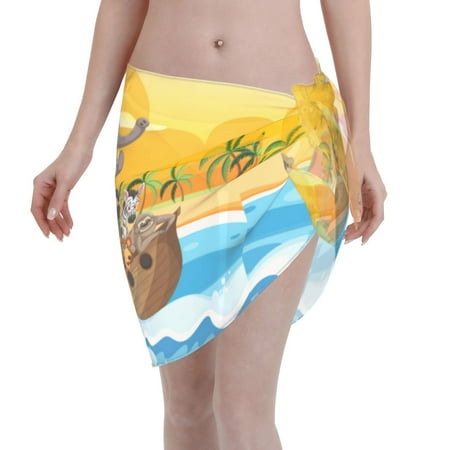 Disketp Animals On Noah S Ark1 Women Swimsuit Cover Up Short Chiffon Summer Beach Sarong Bikini Wrap Skirt Bathing Suit