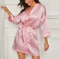 thumbnail image 3 of EcoNesxp Robe de Matin Douce et Confortable pour Femmes Kimono en Satin Robe de Mariée Rayée Applicable Rose Petit, 3 of 5
