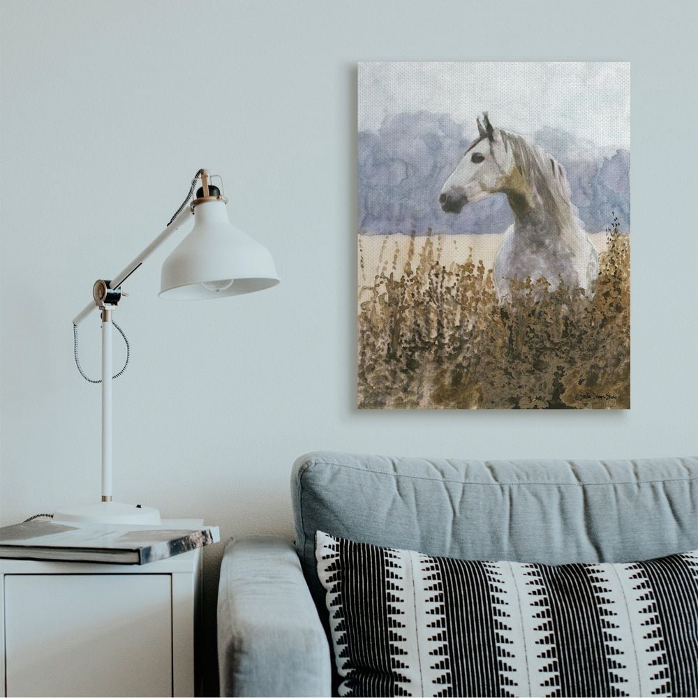 Stupell Industries Wild Horse in Tall Grass Side Portrait Watercolor Canvas Wall Art Design by Stellar Design Studio