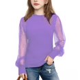 thumbnail image 4 of KAUOD Girls Tulle Long Sleeve Shirt Crew Neck Lace Sequins Soft Summer Pullover Tops Teen Kids Cute Loose Fit T Shirt Outfits, 4 of 4