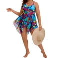 thumbnail image 3 of Agnes Orinda Women's Plus Size Two Piece Swimsuit Print Beach Bathing Suit Mesh Flowy Cutout Drawstring Tankini Top with Short L Blue, 3 of 3
