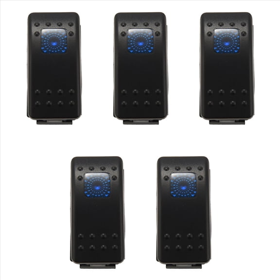 5X 12V 20 Amp Waterproof Blue LED On/Off Boat Marine SPST 3P Rocker Switch with Light