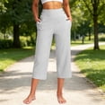 thumbnail image 5 of Women's Solid Color High Waisted Stretchy Capri Pants, Pull On Golf Yoga Work Capris for Women, Lightweight Breathable Casual Cropped Pants with Side Pockets White XL, 5 of 7