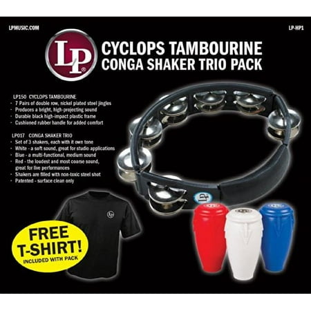 LP Cyclops Tambourine, Conga Shaker Pack with T-Shirt