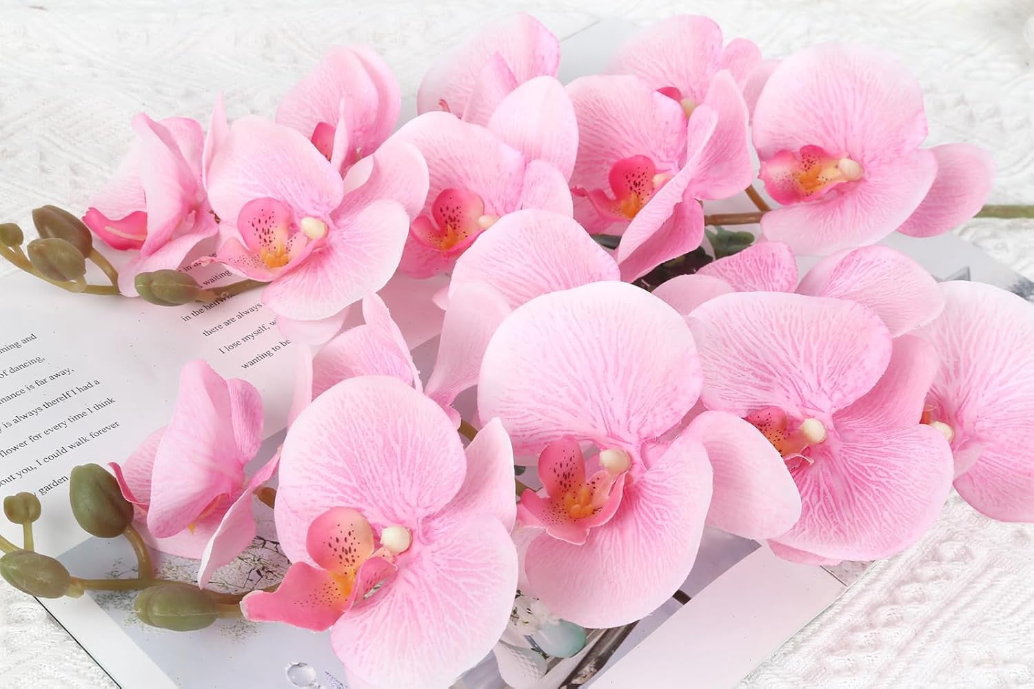 38 Inch 6 PCS Orchids Artificial Flowers Pink Fake Orchids Velvet Silk Orchids Faux Orchid Flowers Long Stem Artificial Flowers for Tall Vase for Home Wedding Decoration(Baby Pink)