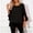Black, variant on Women Blouse Round Neck Side Slit Double Ruffle Three Quarter Sleeve Loose Irregular Front Short Back Long Hem Casual Top White XL