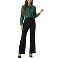 thumbnail image 2 of Blusa de trabajo de manga larga con cuello atado y botones para mujer INSPIRE CHIC en verde oscuro M, 2 of 6