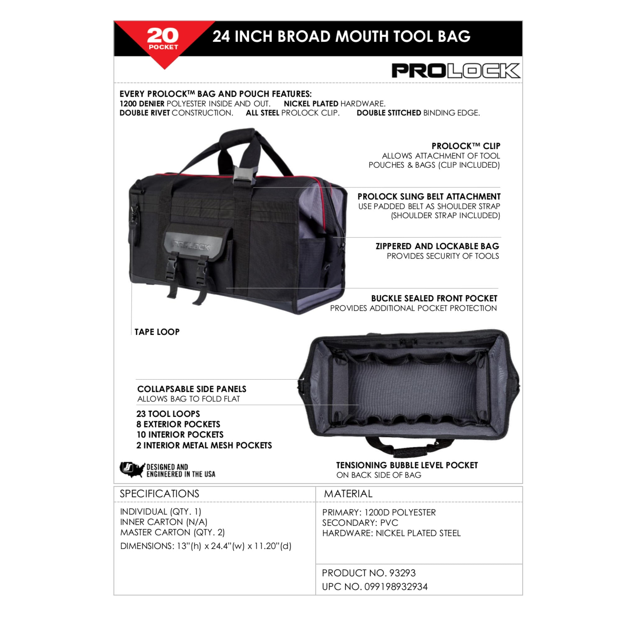 PROLOCK 93293 24-Inch Broad Mouth Tool Bag