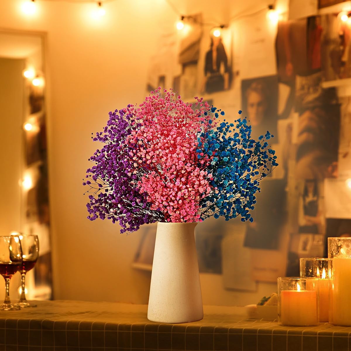 Dried Baby's Breath Flowers Purple-Pink-Blue, 17 inch Natural Dried Flowers Babys Breath Bulk 3000+, Real Dried Gypsophila Branches for Wedding, Party, Table Vase, DIY, Home Decor