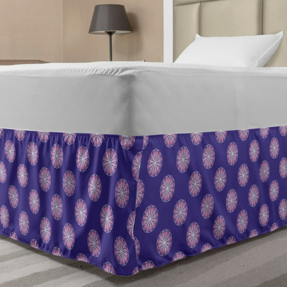 Abstract Bed Skirt, Colorful Floral Vector Patterns Retro Style Fashional Art, Elastic Bedskirt Dust Ruffle Wrap Around for Bedding Decor, 4 Sizes, Baby Pink Pink, by Ambesonne