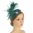 thumbnail image 2 of UJNDER Elegant French Feather Mini Top Hat Hair Accessory for Brides Timeless Bridal Headpiece Fascinator Dark Green, 2 of 3