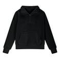thumbnail image 6 of Teyfeniy Black Half Zipper Hoodies for Boy and Girls Solid Color Sweatshirts with Pocket Long Sleeve Cuff with Thumb Holes for Casual Athletic Fall Winter Pullover Tops, 6 of 8