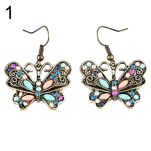 Flmtop Bohemian Women Butterfly Dragonfly Rhinestone Charm Hook Earrings Jewelry Gift