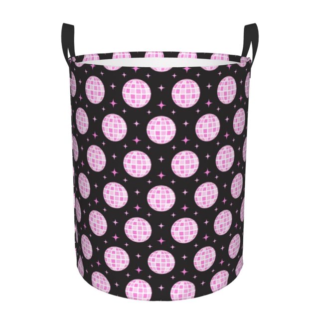 Balery Pink Groovy Disco Ball Cesta de ropa redonda con asas, impermeable, independiente, para ropa, juguetes, dormitorio y familia-Medium