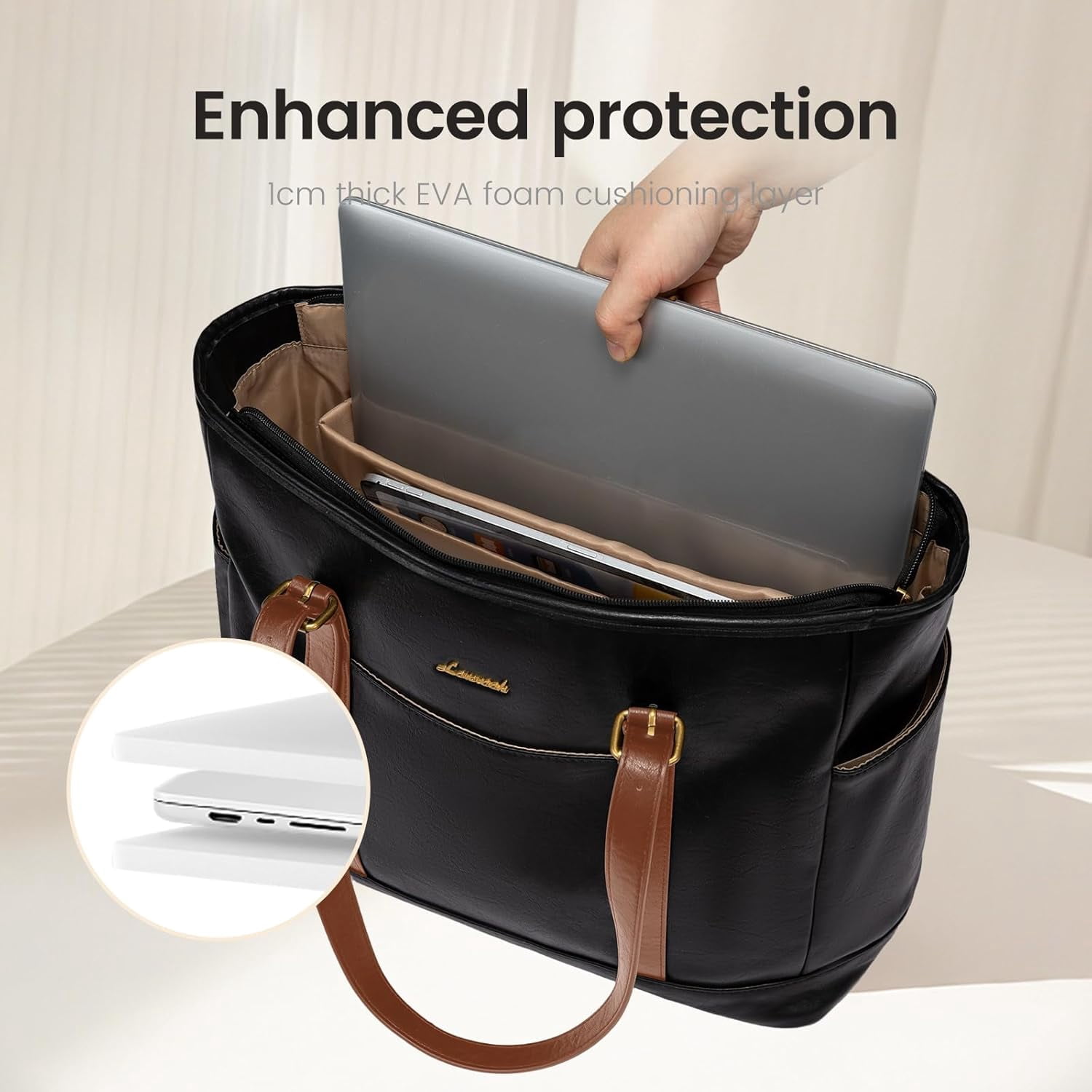 LOVEVOOK Laptop Tote Bag for Women,Vintage Leather Work Tote Bag for Women, 15.6 Inch Computer Briefcase Bag,Waterproof Teacher Business Office