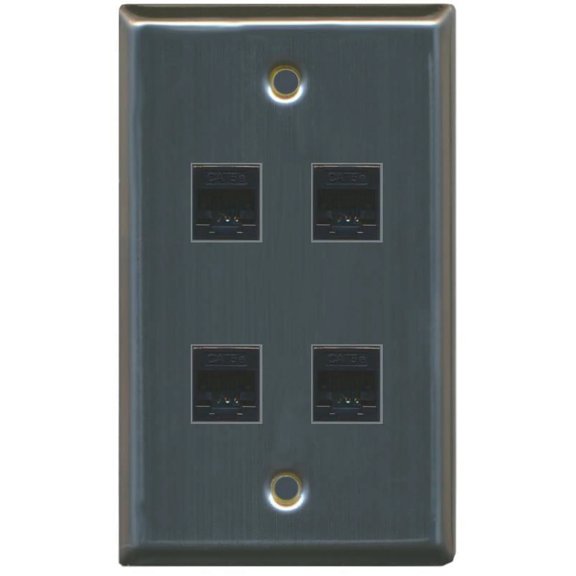 RiteAV 1 Gang 4 Port Cat5e Wall Plate - Stainless