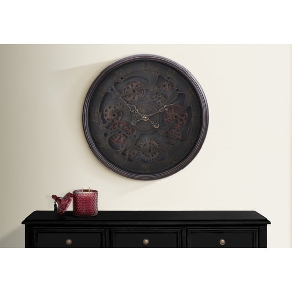 Clocks, 30" Round, Gear Mechanism, Large Oversized, Wall Clock, Black, Transitional
