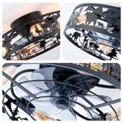 Dayu 20 Inch Matte Black Rustic Flush Mount Wildlife Forest Caged Enclosed Ceiling Fan with Light and Remote Control
