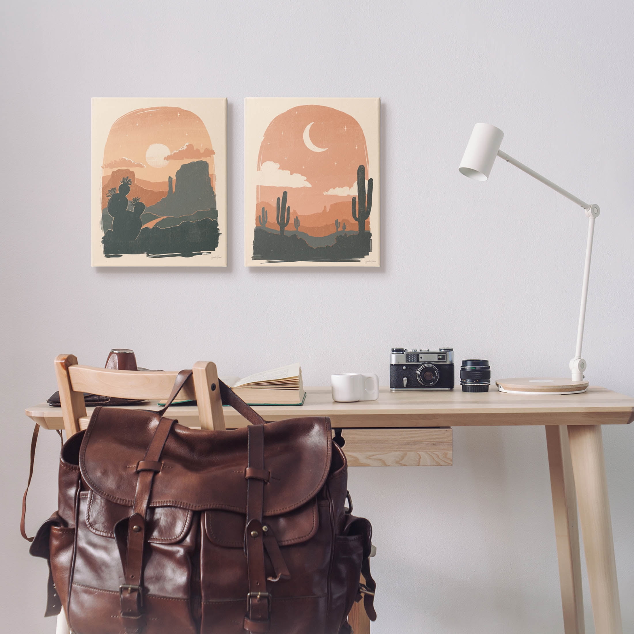 Stupell Industries Contemporary Desert Scene Silhouette Graphic Art Gallery Wrapped Canvas Print Wall Art, Set of 2, Design by Janelle Penner
