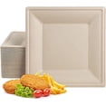 thumbnail image 1 of Disposable Plate Square Paper Plate 60 pieces 20.3cmx20.3cm Durable Disposable Tableware Natural Sugarcane Bagasse Biodegradable and Compostable Plate For Parties, Barbecues, Birthdays, 1 of 5