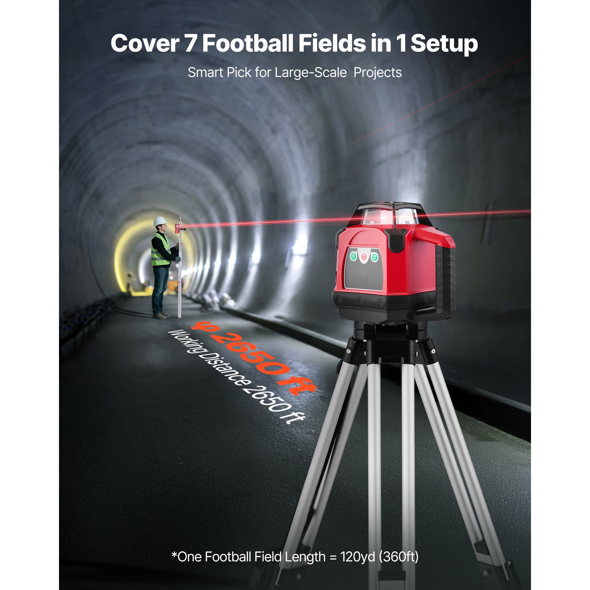KFFKFF Rotary Laser Level Kit, 2650ft 360° Self-Leveling Red Horizontal Laser with Tripod, Receiver, Remote, Carrying Case, IP66 Waterproof, 0.06in/100ft Accuracy for Construction Projects
