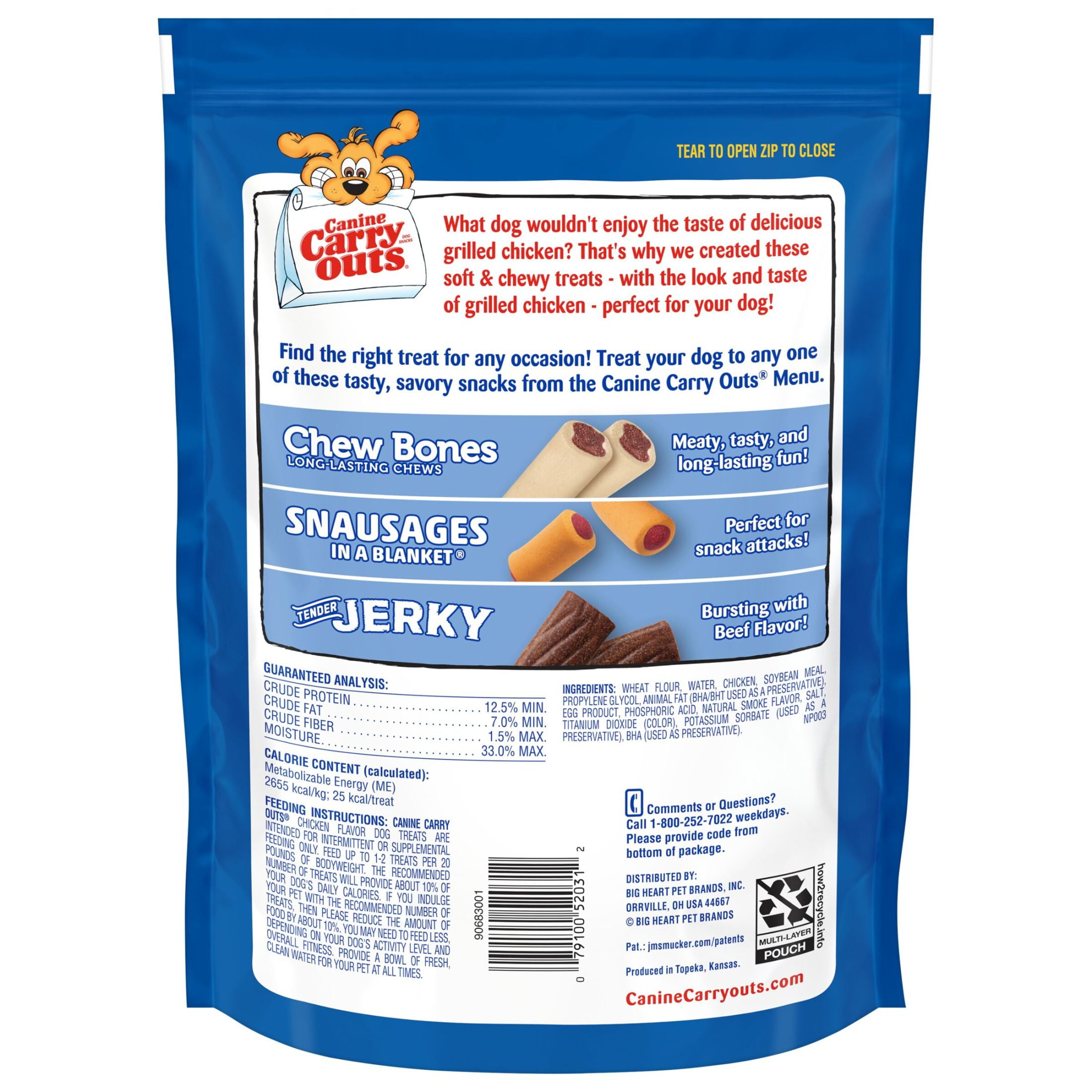 (4 pack) Canine Carry Outs Chicken Flavor Dog Treats, 22.5oz Bag
