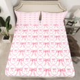 thumbnail image 2 of Cute Bow Bed Sheets Pink Kawaii Bowknot Full Bedding Set Watercolor Bow Tie Patchwork Pink White Sheet Set Geometric Check Bow 1 Fitted Sheet 1 Flat Sheet 2 Pillow Cases, 2 of 6