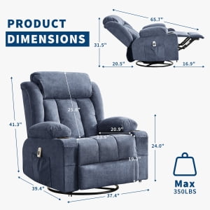 TEQIN Massage Swivel Recliner Chair,Oversized Rocker Recliner with Massage and Lumbar Heat Ergonomic Rocker Chair,Recliner Chairs w/Remote Control, Side Pocket, 2 Cup Holders, USB Charge Port