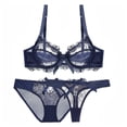 thumbnail image 1 of Soutien-gorge Aguichant pour Femme en Dentelle Brodée de Fleurs, Balconnet Transparent à Armatures, Non Doublé, avec Culotte et String, 3 Pcs, 1 of 1
