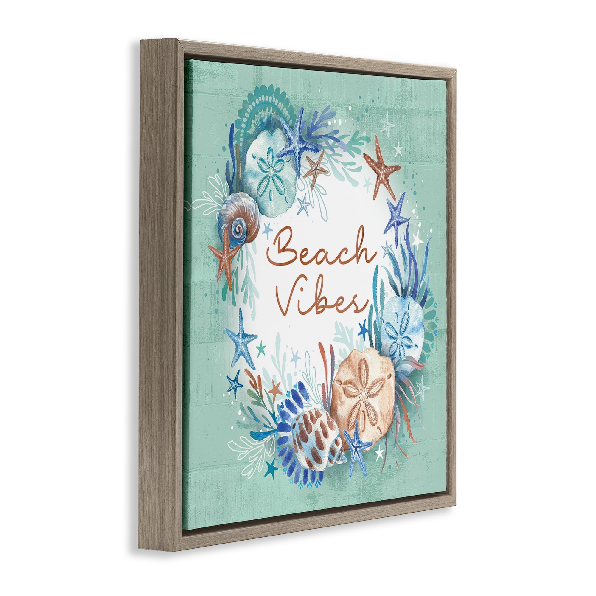 Stupell Industries Beach Vibes & Seashells Coastal Painting Brown Floater Framed Canvas Art Print Wall Art, 25 x 25