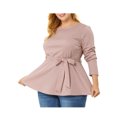 thumbnail image 4 of Agnes Orinda Women's Plus Size Valentines Day Long Sleeves Houndstooth Top Belted Tie Waist Tunic Blouse 2X Pink, 4 of 8