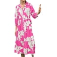 thumbnail image 4 of Bohemian Style Women Three Quarter Floral Print Lapel Button Down Long Maxi Dress, 4 of 6