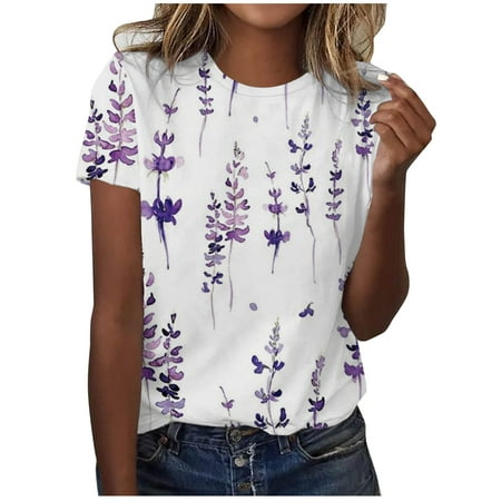 

Maternity Blouses Women Oversize Summer Casual Short Sleeve Round Neck Printed Sleeve Tops Loose Blouse Oversized T Shirts for Women Purple L