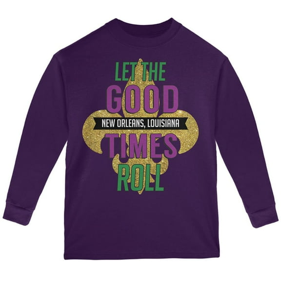 Mardi Gras Let the Good Times Roll Youth Long Sleeve T Shirt Purple YXL
