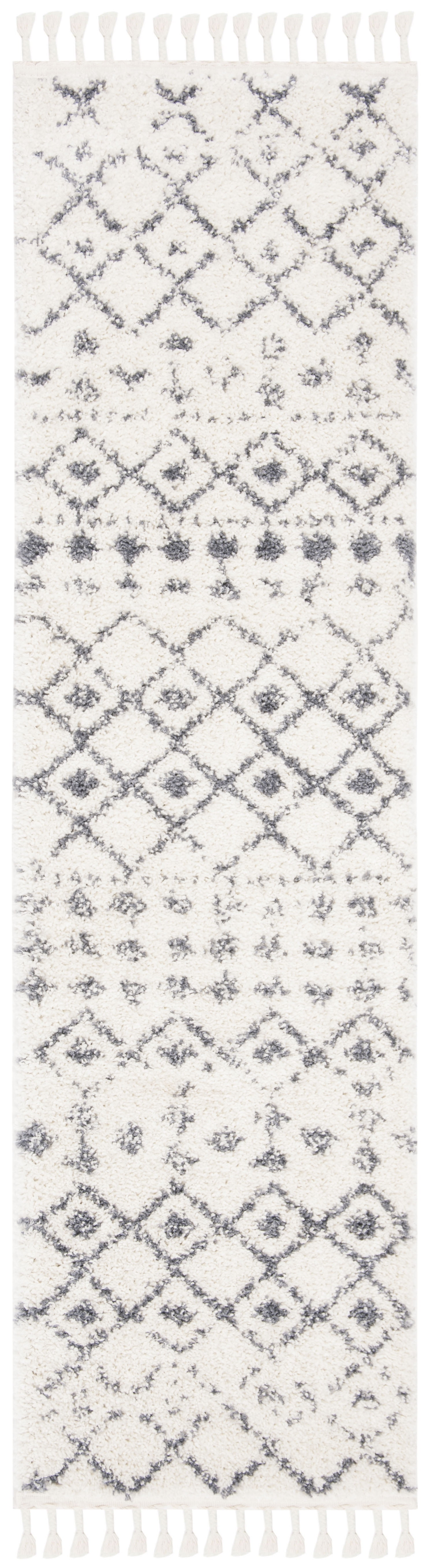 SAFAVIEH Berber Fringe Vinal Aztec Shag Runner Rug, Cream/Dark Gray, 2'2" x 18'