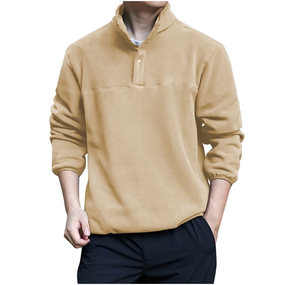 GigrtiJin Plus Size 3/4 Sleeve Sweatshirt for Men Solid Color 1/4 Button Stand Collar Pullover Tuni Tops Trendy Vintage Blouse