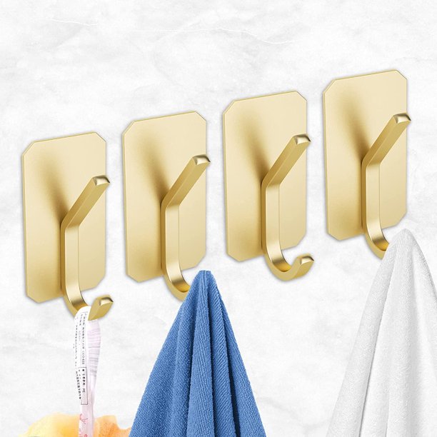 (dorado) Gancho De Pared Adhesivo, Gancho Adhesivo De 4 Piezas, Gancho De Pared, Para Cocina, Baño, Oficina, Gancho De Cocina Para Colgar Toallas, Sombreros, Llaves, Bolsos brillar Electrónica