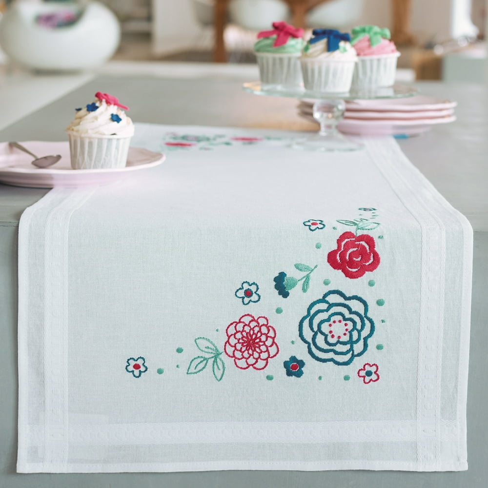 Modern Flowers Table Runner Stamped Embroidery Kit16"X40" Walmart