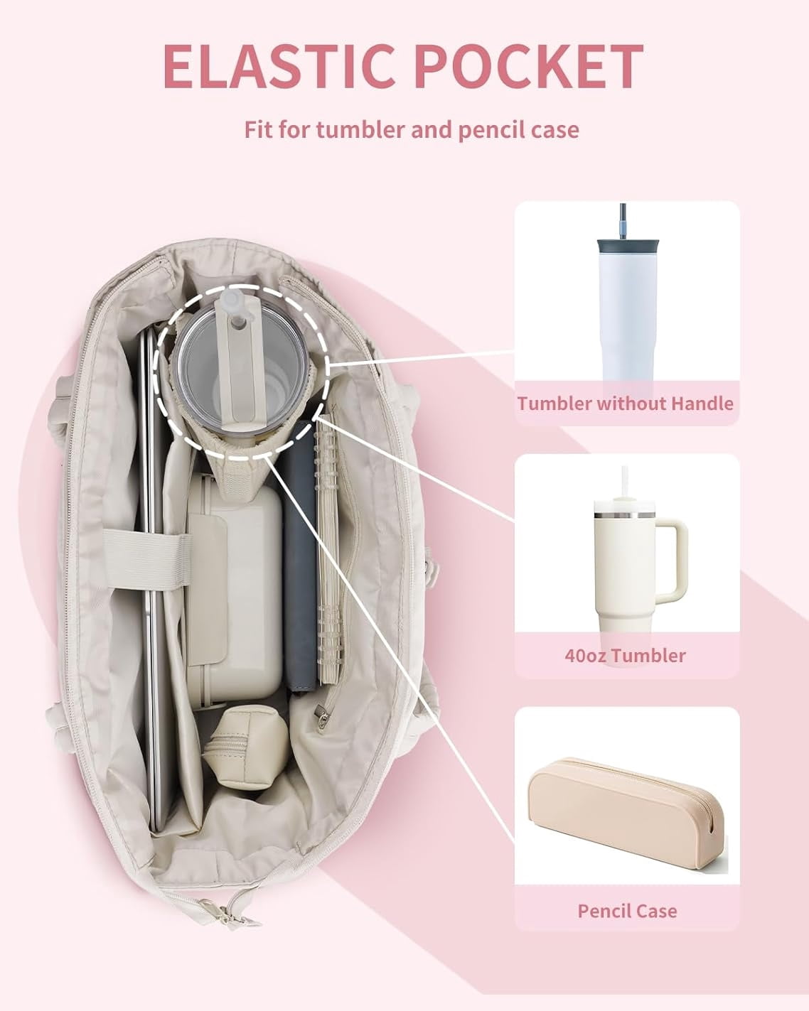 Puffer Tote Bag for Women, Shoulder Bag Handbag with Cup Holder & 15.6" Laptop Compartment & Trolley Sleeve for Travel, Work, Nurse, Lightweight, 20L