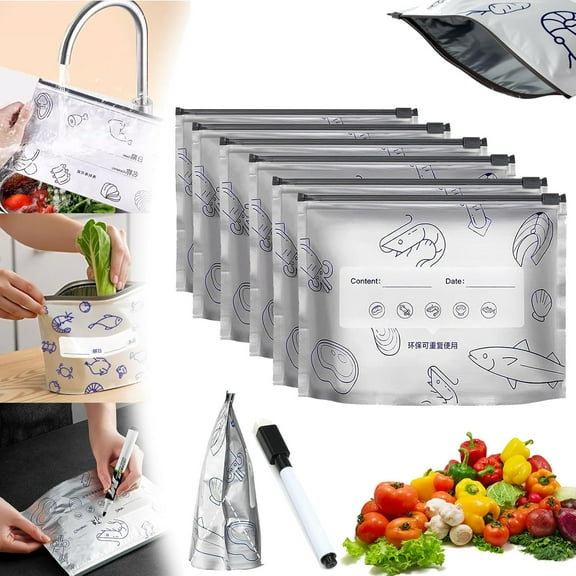 Reusable Aluminum Foil Freshness Seal Bags – Your Kitchen's New Best Friend, Reusable Aluminum Foil Sealable Storage Bags, Waterproof Stand Up Foil Sealable Bags with Label And Zip Lock (S（10Pcs）)