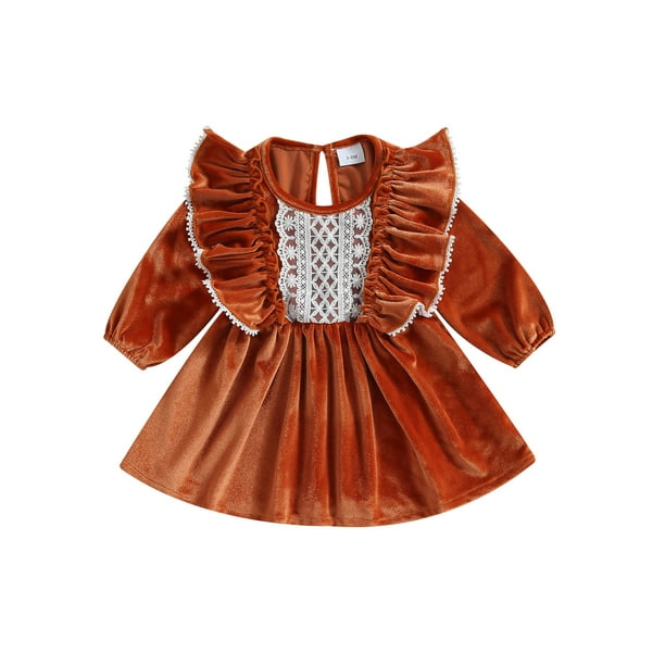 WIFORNT Baby Girl Dress Long Sleeve Crew Neck Patchwork Corduroy