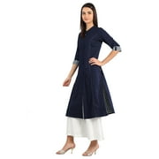 Disha Patani Collection Deep Blue Band Collar Yarn-dyed Kurta-XX Large