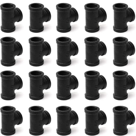 

Pipe Fitting Tee DN15 Threaded Cast Black Malleable Iron for Steampunk Vintage Shelf Bracket DIY Plumbing Pipe Decor Furniture (20. Black 1/2 Inch)