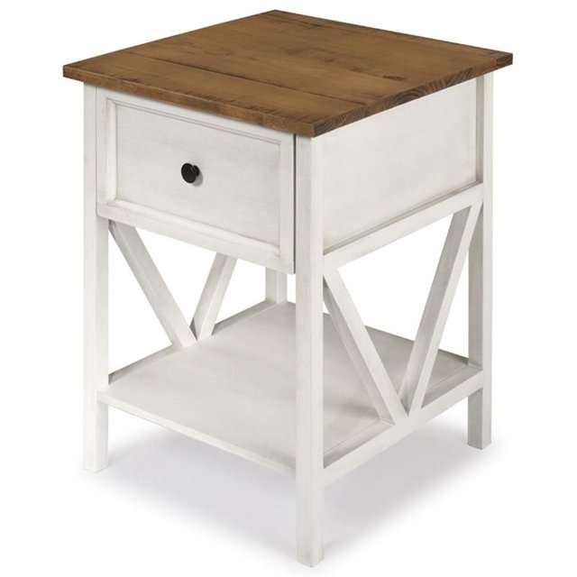 Pemberly Row 19" 1 Drawer Wood Side Table in Reclaimed Barnwood/ White Wash