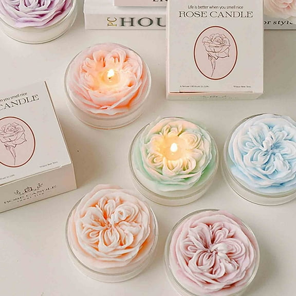 Yhmxh Rose Candles | Rose Flower Shaped Cute Aesthetic Scented | Good Vibes Candle Gift for Women Christmas Birthday Wedding | Cute Kawaii Soy Wax | Romantic Valentines Day Decorations - Pink