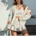 thumbnail image 2 of Womens Ribbed Knit Cardigan Embroidery Detail Button Front Open Sweater Coat, 2 of 7