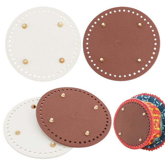 Leather Purse Bottom for Crochet 2 Colors Bag Bottoms 5.9 Inch Flat Round Knitting Crochet Bags Bottom Shaper Cushion Base with Holes